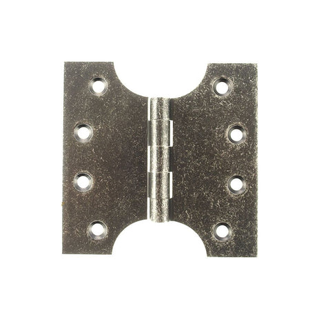 This is an image of Atlantic (Solid Brass) Parliament Hinges 4" x 2" x 4mm - Distressed Silver available to order from T.H Wiggans Architectural Ironmongery in Kendal.