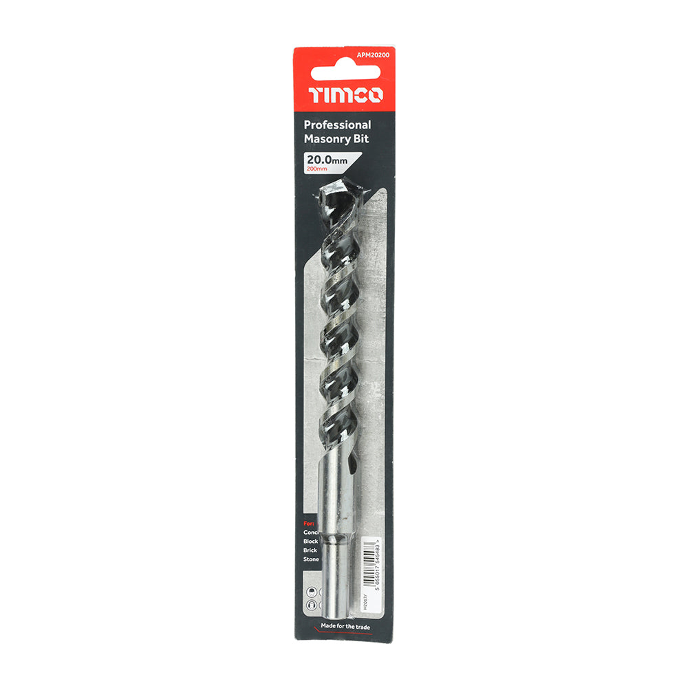 This is an image showing TIMCO Professional Masonry Bit - 20.0 x 200 - 1 Each Blister Pack available from T.H Wiggans Ironmongery in Kendal, quick delivery at discounted prices.