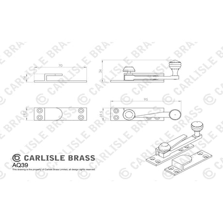 This image is a line drwaing of a Carlisle Brass - Architectural Quality Quadrant Sash Fastener - Satin Nickel available to order from T.H Wiggans Architectural Ironmongery in Kendal in Kendal