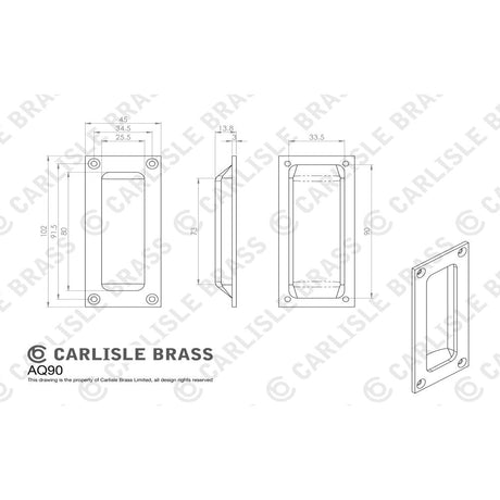 This image is a line drwaing of a Carlisle Brass - Flush Pull - Polished Brass available to order from Trade Door Handles in Kendal