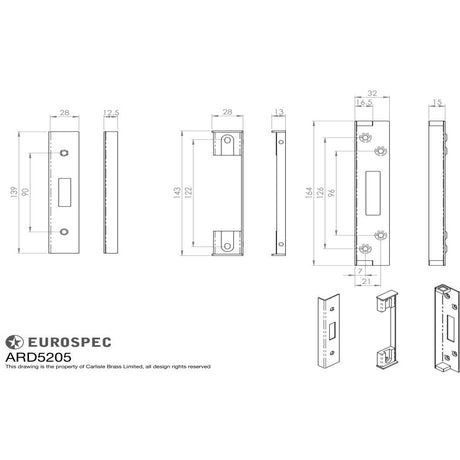 This image is a line drwaing of a Eurospec - Easi-T Rebate Set Deadlock 13mm available to order from T.H Wiggans Architectural Ironmongery in Kendal