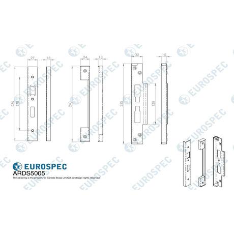 This image is a line drwaing of a Eurospec - Rebate Set Architectural Din Locks - Satin Stainless Steel available to order from T.H Wiggans Architectural Ironmongery in Kendal