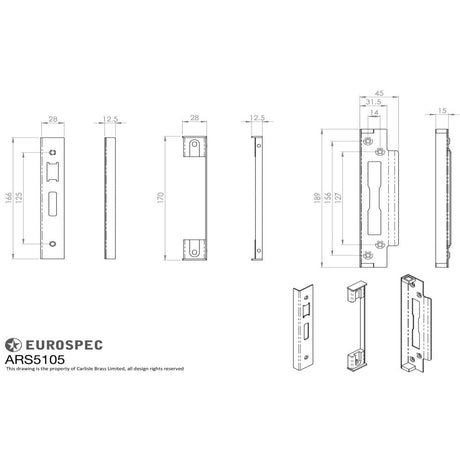 This image is a line drwaing of a Eurospec - Easi-T Rebate Set Sashlock 13mm available to order from T.H Wiggans Architectural Ironmongery in Kendal