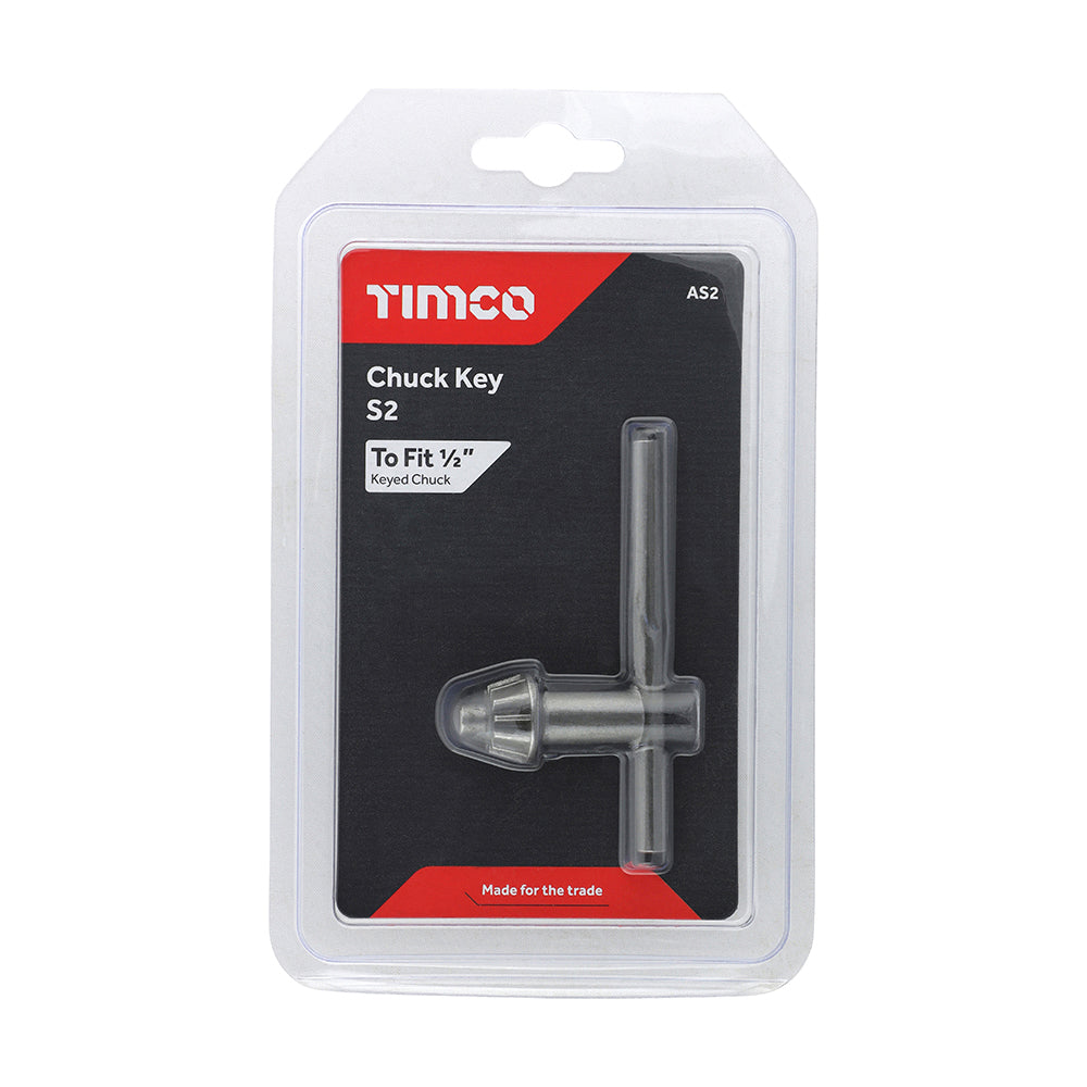 This is an image showing TIMCO Chuck Key - To Fit 1/2" Keyed Chuck - 1 Each Blister Pack available from T.H Wiggans Ironmongery in Kendal, quick delivery at discounted prices.