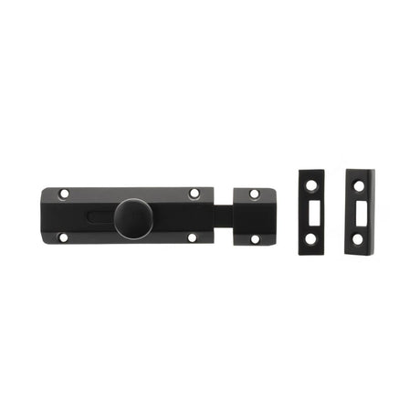 This is an image of Atlantic Solid Brass Surface Door Bolt 4" - Matt Black available to order from T.H Wiggans Architectural Ironmongery in Kendal.