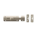 This is an image of Atlantic Solid Brass Surface Door Bolt 4" - Sat. Nickel available to order from Trade Door Handles.