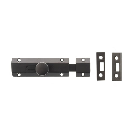 This is an image of Atlantic Solid Brass Surface Door Bolt 4" - Urban Dark Bronze available to order from T.H Wiggans Architectural Ironmongery in Kendal.