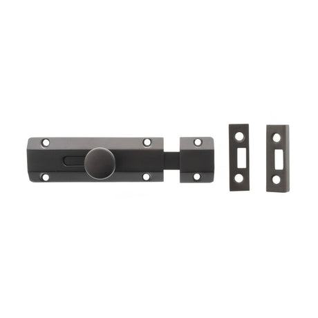 This is an image of Atlantic Solid Brass Surface Door Bolt 4" - Urban Dark Bronze available to order from Trade Door Handles.