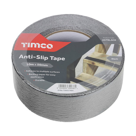 This is an image showing TIMCO Anti-Slip Tape - Black - 10m x 50mm - 1 Each Roll available from T.H Wiggans Ironmongery in Kendal, quick delivery at discounted prices.