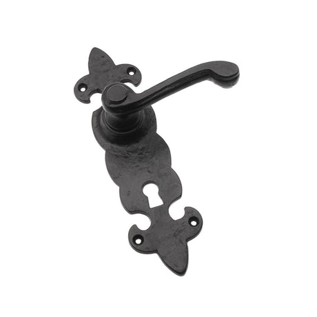 This is an image of Spira Brass - Fleur De Lys Lever Handle Matt Black available to order from T.H Wiggans Architectural Ironmongery in Kendal, quick delivery and discounted prices.