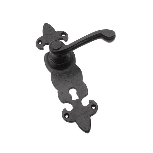 This is an image of Spira Brass - Fleur De Lys Lever Handle Matt Black available to order from T.H Wiggans Architectural Ironmongery in Kendal, quick delivery and discounted prices.