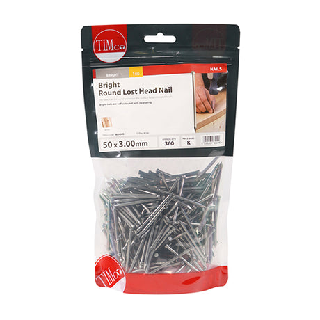 This is an image showing TIMCO Round Lost Head Nails - Bright - 50 x 3.00 - 1 Kilograms TIMbag available from T.H Wiggans Ironmongery in Kendal, quick delivery at discounted prices.