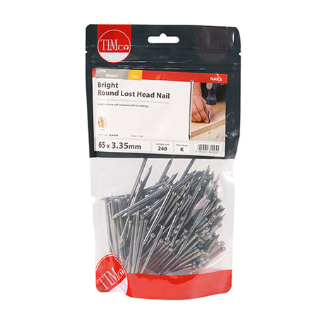 This is an image showing TIMCO Round Lost Head Nails - Bright - 65 x 3.35 - 1 Kilograms TIMbag available from T.H Wiggans Ironmongery in Kendal, quick delivery at discounted prices.