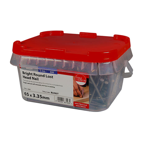This is an image showing TIMCO Round Lost Head Nails - Bright - 65 x 3.35 - 2.5 Kilograms TIMtub available from T.H Wiggans Ironmongery in Kendal, quick delivery at discounted prices.