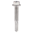 This is an image showing TIMCO Metal Construction Heavy Section Screws - Hex - Self-Drilling - Bi-Metal - Exterior - Silver Organic - 5.5 x 38 - 100 Pieces Box available from T.H Wiggans Ironmongery in Kendal, quick delivery at discounted prices.