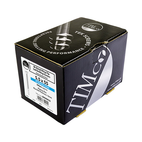 This is an image showing TIMCO Metal Construction Timber to Heavy Section Screws - Countersunk - Wing-Tip - Self-Drilling - Exterior - Silver Organic - 5.5 x 120 - 100 Pieces Box available from T.H Wiggans Ironmongery in Kendal, quick delivery at discounted prices.