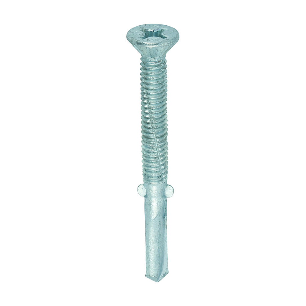 This is an image showing TIMCO Metal Construction Timber to Heavy Section Screws - Countersunk - Wing-Tip - Self-Drilling - Exterior - Silver Organic - 5.5 x 55 - 200 Pieces Box available from T.H Wiggans Ironmongery in Kendal, quick delivery at discounted prices.