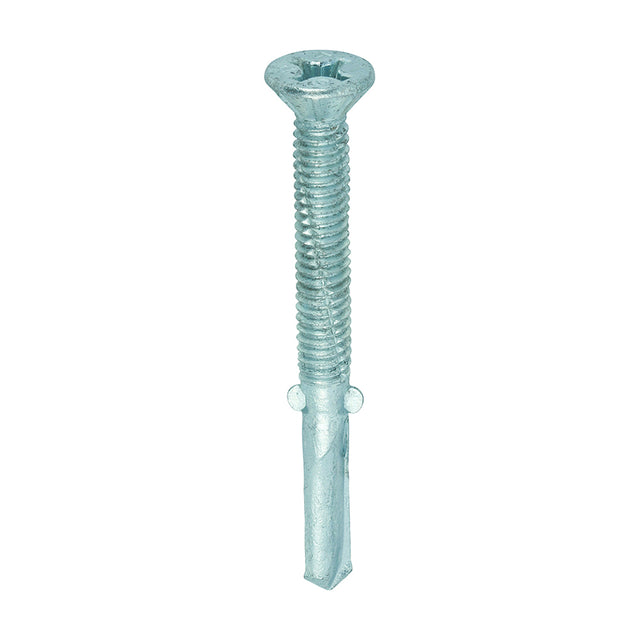 This is an image showing TIMCO Metal Construction Timber to Heavy Section Screws - Countersunk - Wing-Tip - Self-Drilling - Exterior - Silver Organic - 5.5 x 55 - 200 Pieces Box available from T.H Wiggans Ironmongery in Kendal, quick delivery at discounted prices.