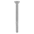 This is an image showing TIMCO Metal Construction Timber to Heavy Section Screws - Countersunk - Wing-Tip - Self-Drilling - Exterior - Silver Organic - 5.5 x 65 - 200 Pieces Box available from T.H Wiggans Ironmongery in Kendal, quick delivery at discounted prices.