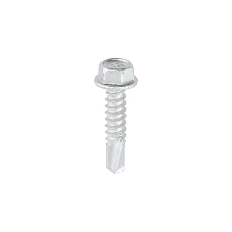 This is an image showing TIMCO Metal Construction Light Section Screws - Hex - Self-Drilling - Bi-Metal - Exterior - Silver Organic - 5.5 x 25 - 100 Pieces Box available from T.H Wiggans Ironmongery in Kendal, quick delivery at discounted prices.