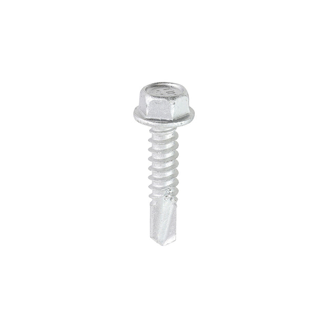 This is an image showing TIMCO Metal Construction Light Section Screws - Hex - Self-Drilling - Bi-Metal - Exterior - Silver Organic - 5.5 x 25 - 100 Pieces Box available from T.H Wiggans Ironmongery in Kendal, quick delivery at discounted prices.