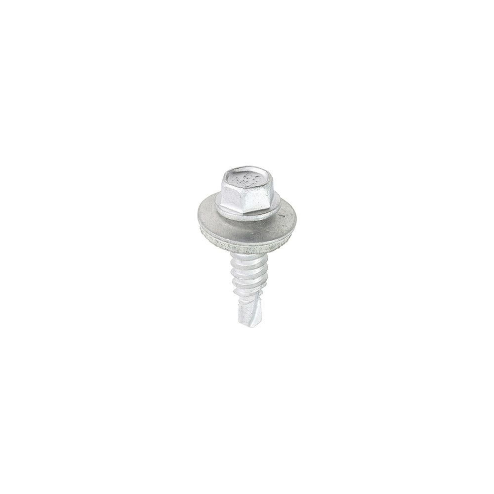 This is an image showing TIMCO Metal Construction Stitching Screws - For Sheet to Sheet - Hex - EPDM Washer - Bi-Metal - Exterior - Silver Organic - 6.3 x 22 - 100 Pieces Box available from T.H Wiggans Ironmongery in Kendal, quick delivery at discounted prices.