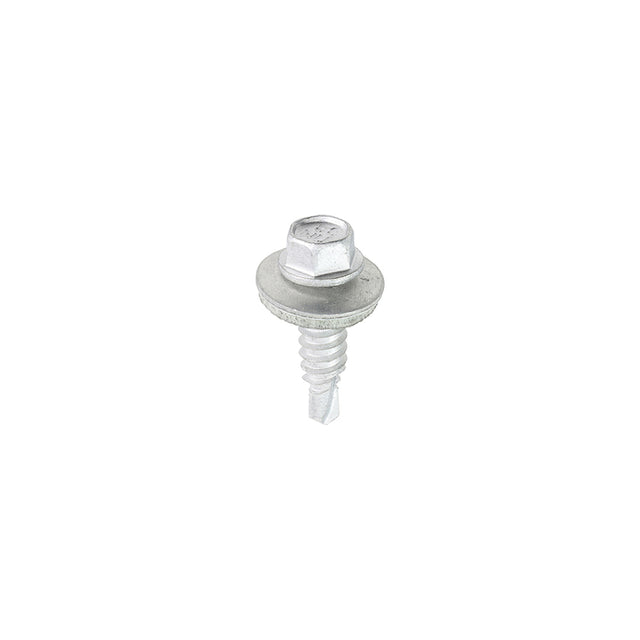 This is an image showing TIMCO Metal Construction Stitching Screws - For Sheet to Sheet - Hex - EPDM Washer - Bi-Metal - Exterior - Silver Organic - 6.3 x 22 - 100 Pieces Box available from T.H Wiggans Ironmongery in Kendal, quick delivery at discounted prices.
