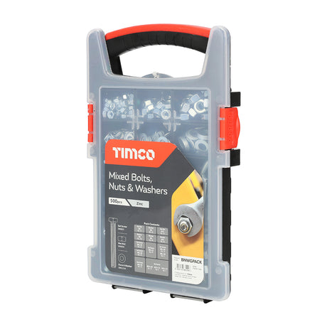 This is an image showing TIMCO Mixed Bolts, Nuts and Washers Grab Pack - Zinc - 500pcs - 500 Pieces Tray available from T.H Wiggans Ironmongery in Kendal, quick delivery at discounted prices.