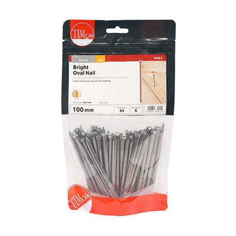 This is an image showing TIMCO Oval Nails - Bright - 100mm - 1 Kilograms TIMbag available from T.H Wiggans Ironmongery in Kendal, quick delivery at discounted prices.
