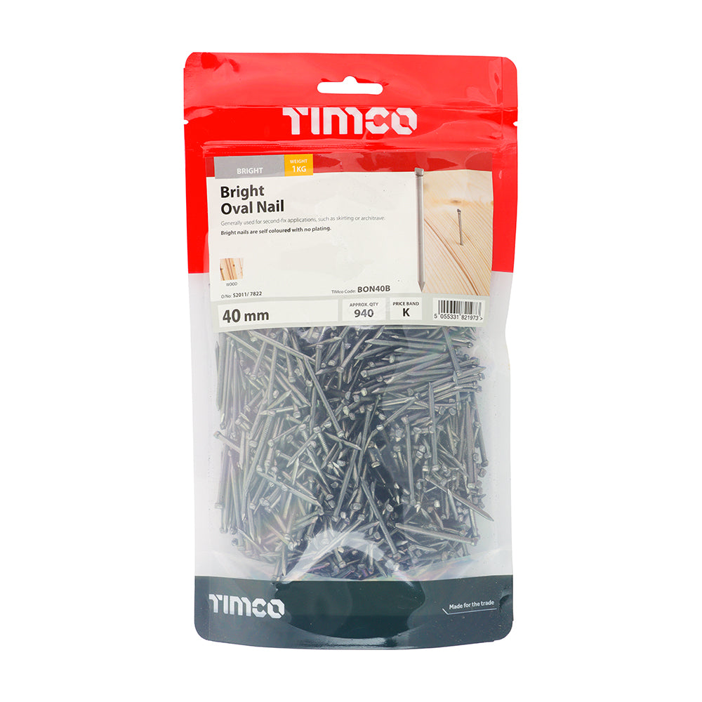 This is an image showing TIMCO Oval Nails - Bright - 40mm - 1 Kilograms TIMbag available from T.H Wiggans Ironmongery in Kendal, quick delivery at discounted prices.