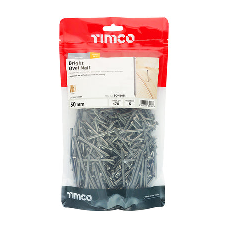 This is an image showing TIMCO Oval Nails - Bright - 50mm - 1 Kilograms TIMbag available from T.H Wiggans Ironmongery in Kendal, quick delivery at discounted prices.