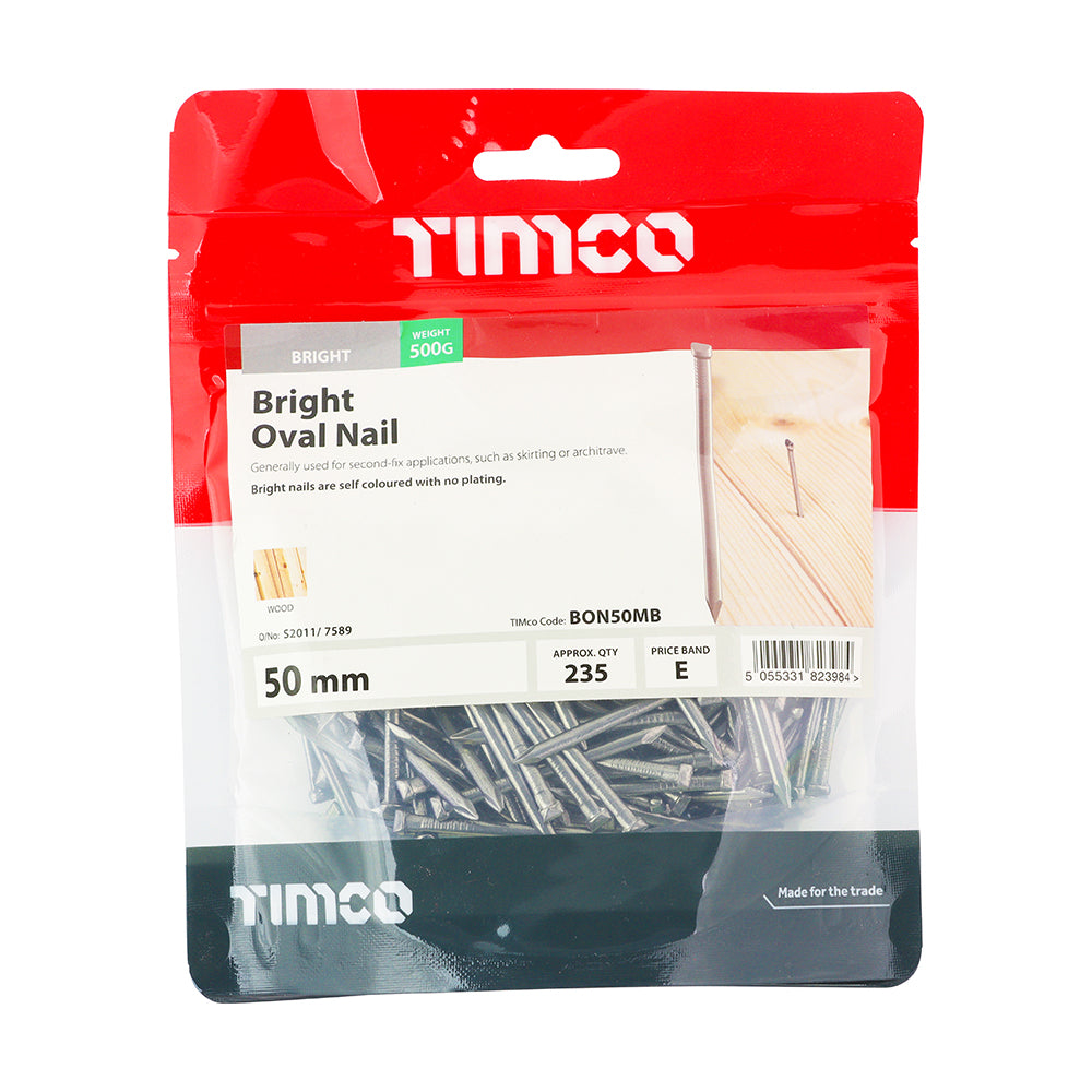 This is an image showing TIMCO Oval Nails - Bright - 50mm - 0.5 Kilograms TIMbag available from T.H Wiggans Ironmongery in Kendal, quick delivery at discounted prices.