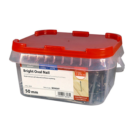 This is an image showing TIMCO Oval Nails - Bright - 50mm - 2.5 Kilograms TIMtub available from T.H Wiggans Ironmongery in Kendal, quick delivery at discounted prices.