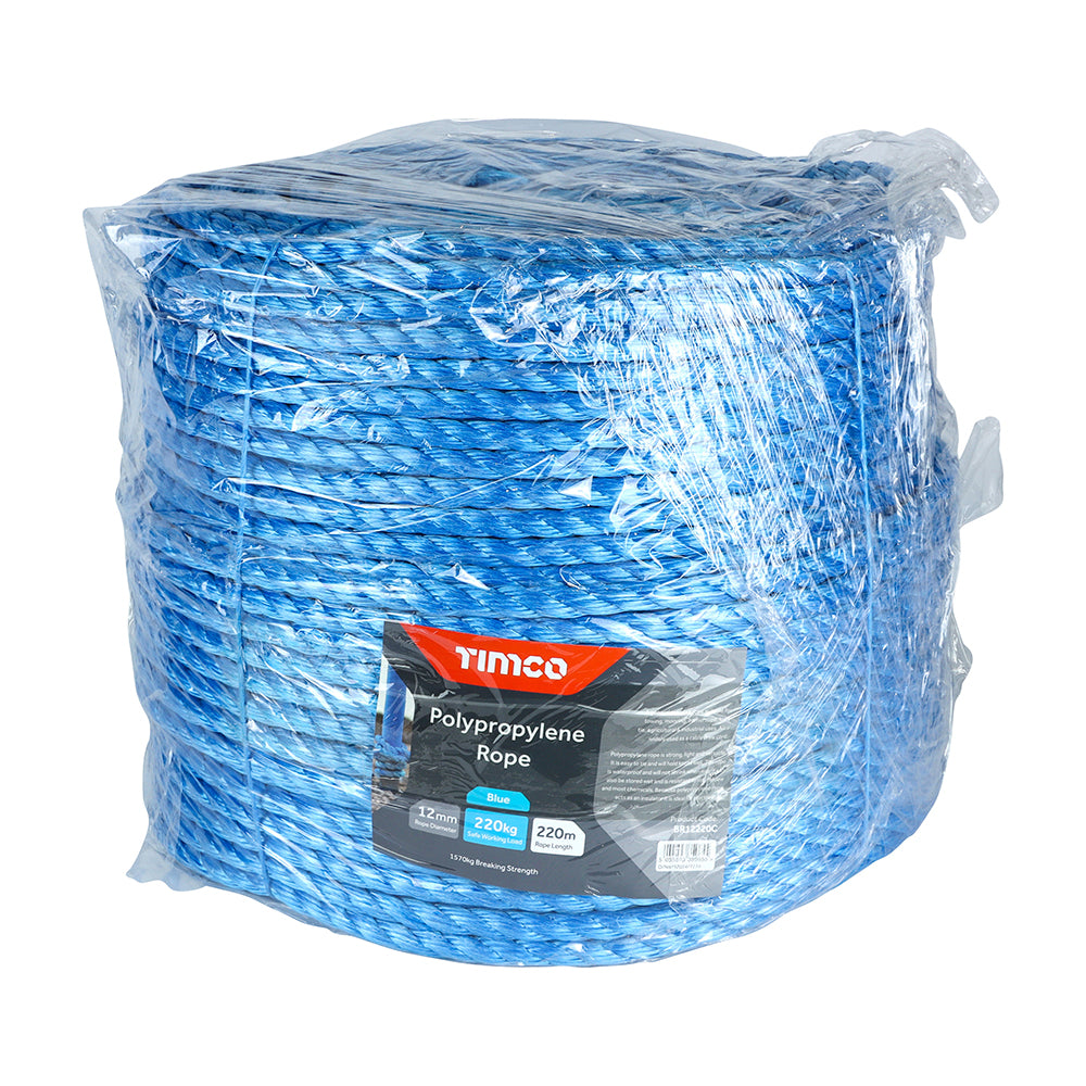 This is an image showing TIMCO Polypropylene Rope - Blue - Long Coil - 12mm x 220m - 1 Each Unit available from T.H Wiggans Ironmongery in Kendal, quick delivery at discounted prices.