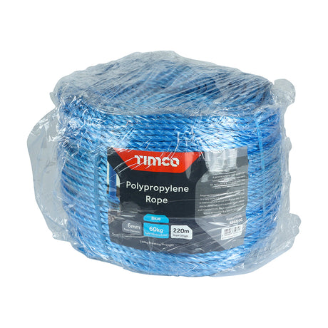 This is an image showing TIMCO Polypropylene Rope - Blue - Long Coil - 6mm x 220m - 1 Each Unit available from T.H Wiggans Ironmongery in Kendal, quick delivery at discounted prices.