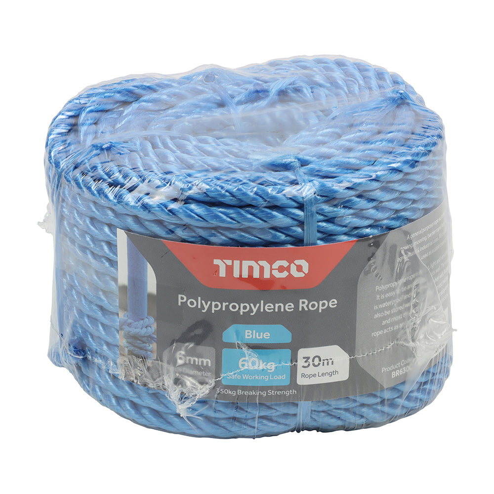 This is an image showing TIMCO Polypropylene Rope - Blue - Coil - 6mm x 30m - 1 Each Unit available from T.H Wiggans Ironmongery in Kendal, quick delivery at discounted prices.