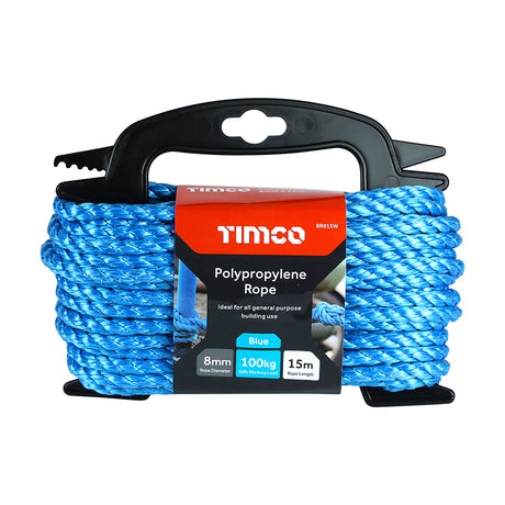 This is an image showing TIMCO Polypropylene Rope - Blue - Winder - 8mm x 15m - 1 Each Unit available from T.H Wiggans Ironmongery in Kendal, quick delivery at discounted prices.