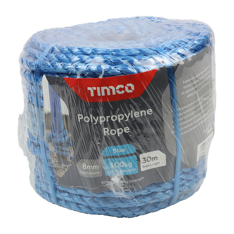 This is an image showing TIMCO Polypropylene Rope - Blue - Coil - 8mm x 30m - 1 Each Unit available from T.H Wiggans Ironmongery in Kendal, quick delivery at discounted prices.