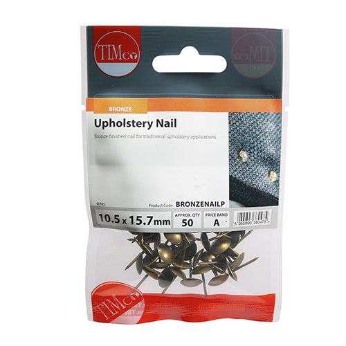 This is an image showing TIMCO Upholstery Nails - Bronze - 10.5 x 15.7 - 50 Pieces TIMpac available from T.H Wiggans Ironmongery in Kendal, quick delivery at discounted prices.