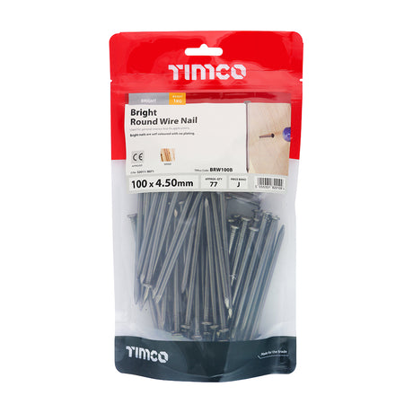 This is an image showing TIMCO Round Wire Nails - Bright - 100 x 4.50 - 1 Kilograms TIMbag available from T.H Wiggans Ironmongery in Kendal, quick delivery at discounted prices.