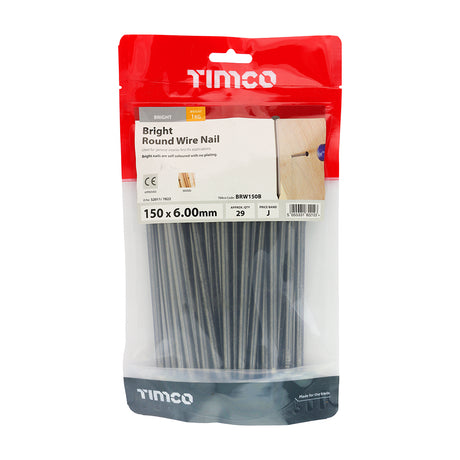 This is an image showing TIMCO Round Wire Nails - Bright - 150 x 6.00 - 1 Kilograms TIMbag available from T.H Wiggans Ironmongery in Kendal, quick delivery at discounted prices.
