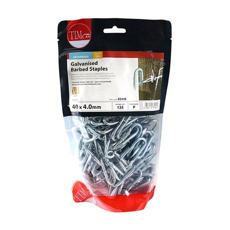 This is an image showing TIMCO Barbed Staples - Galvanised - 40 x 4.00 - 1 Kilograms TIMbag available from T.H Wiggans Ironmongery in Kendal, quick delivery at discounted prices.
