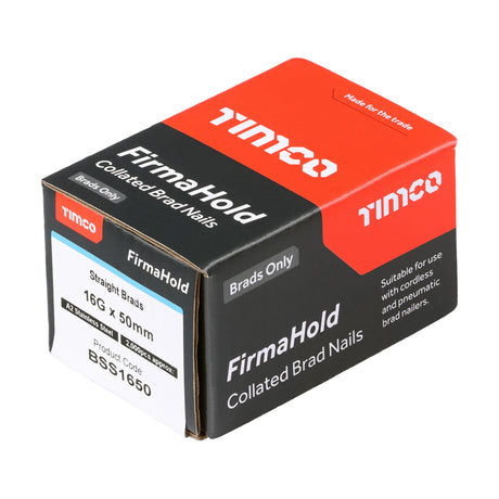 This is an image showing TIMCO FirmaHold Collated Brad Nails - 16 Gauge - Straight - A2 Stainless Steel - 16g x 50 - 2000 Pieces Box available from T.H Wiggans Ironmongery in Kendal, quick delivery at discounted prices.