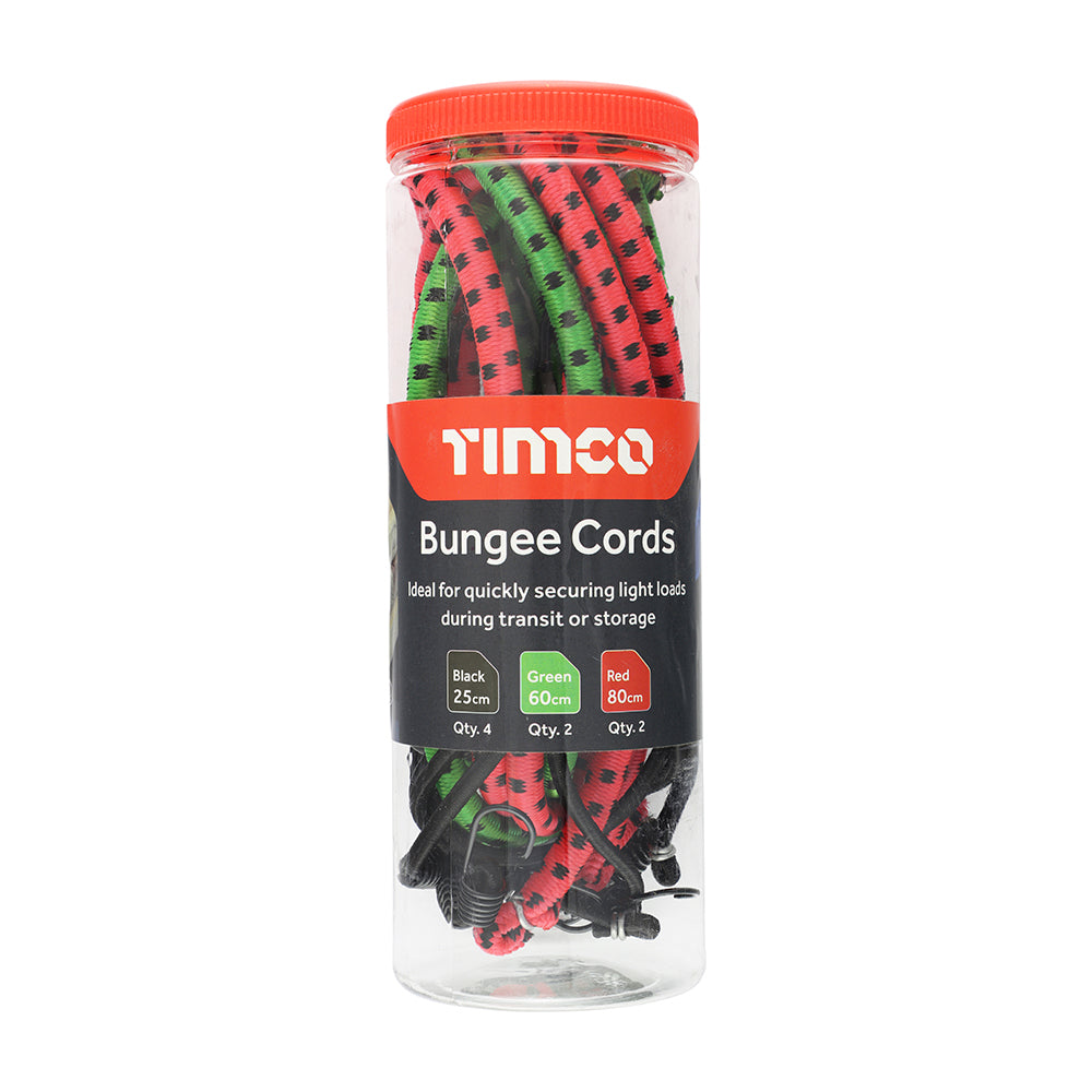 This is an image showing TIMCO Bungee Cords - Mixed Pack - 8pcs - 8 Pieces Tube available from T.H Wiggans Ironmongery in Kendal, quick delivery at discounted prices.