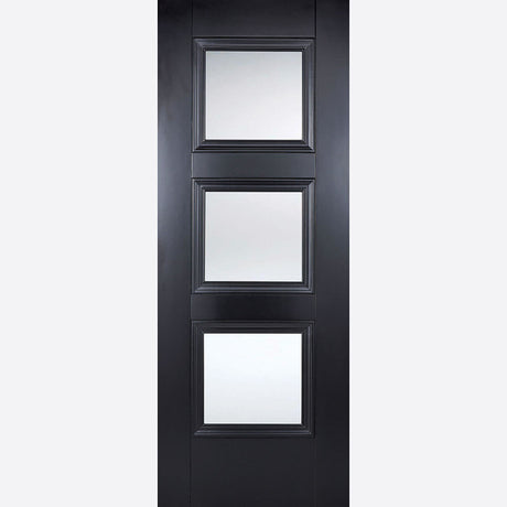 This is an image showing LPD - Amsterdam 3L Primed Plus Black Doors 762 x 1981 available from T.H Wiggans Ironmongery in Kendal, quick delivery at discounted prices.