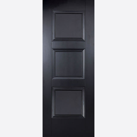 This is an image showing LPD - Amsterdam Primed Plus Black Doors 762 x 1981 FD 30 available from T.H Wiggans Ironmongery in Kendal, quick delivery at discounted prices.