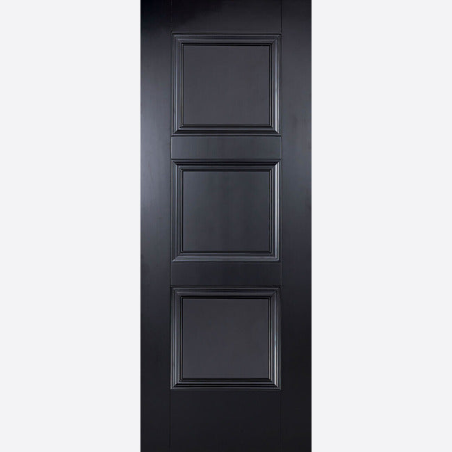 This is an image showing LPD - Amsterdam Primed Plus Black Doors 686 x 1981 FD 30 available from T.H Wiggans Ironmongery in Kendal, quick delivery at discounted prices.