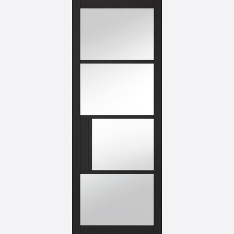 This is an image showing LPD - Chelsea 4L Clear Primed Plus Black Doors 686 x 1981 available from T.H Wiggans Ironmongery in Kendal, quick delivery at discounted prices.