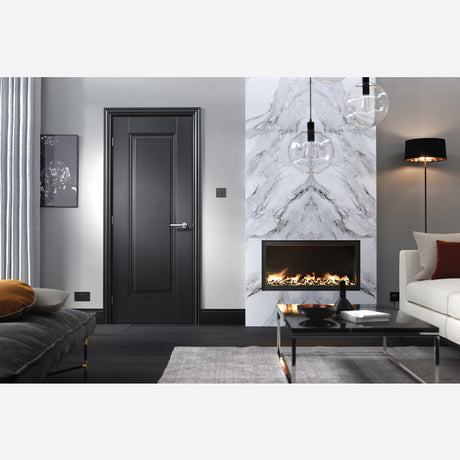 This is an image showing LPD - Eindhoven Primed Plus Black Doors 610 x 1981 available from T.H Wiggans Ironmongery in Kendal, quick delivery at discounted prices.
