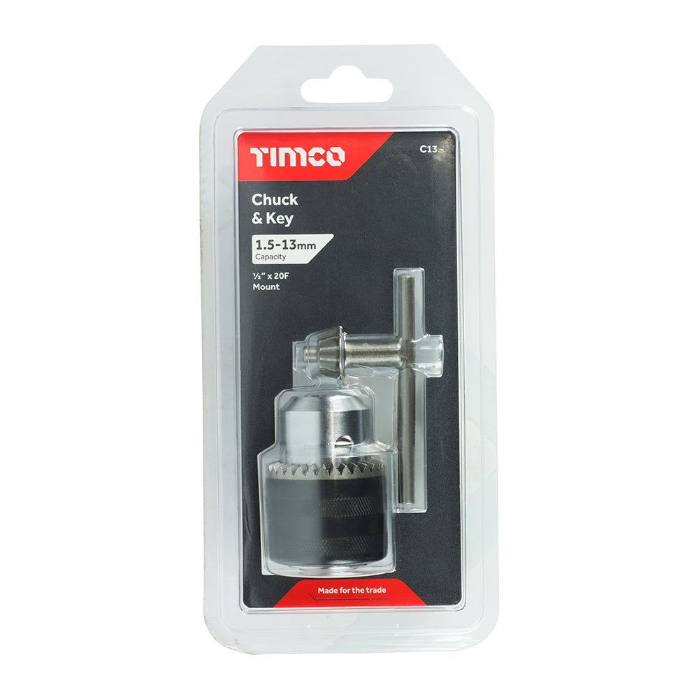 This is an image showing TIMCO 1/2" Chuck & Key Set - 1/2" - 1 Each Blister Pack available from T.H Wiggans Ironmongery in Kendal, quick delivery at discounted prices.